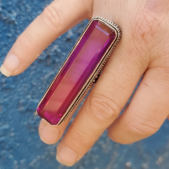 New Amazing Oversized Bi-Color Tourmaline 925 Silver Statement Ring. - Picture 5 of 16